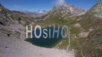 Grand Ban Lake, Rond Lake And Clarée Lake, Savoie And Hautes-Alpes, France, Viewed From Drone
