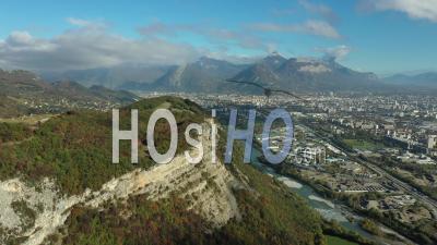 Fort Of Comboire Overlooking The River Drac Near City Of Grenoble, France, Drone Point Of View