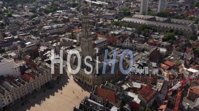 Belfry Of Arras Sunny In Summer With The Town Hall - Video Drone Footage