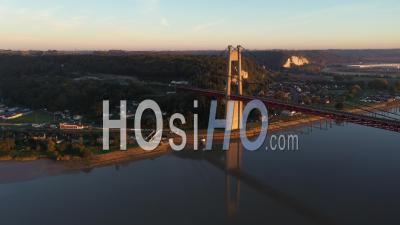 Tancarville Bridge During The Golden Bear At Marais-Vernier - Video Drone Footage