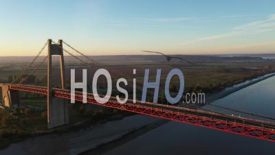 Tancarville Bridge During The Golden Bear At Marais-Vernier - Video Drone Footage
