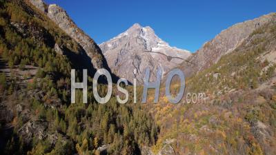 Mount Pelvoux In Autumn, Ecrins National Park, Hautes-Alpes, France, Viewed From Drone