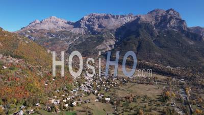The Village Of Vallouise, In Autumn, Hautes-Alpes, France, Viewed From Drone