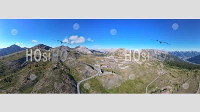 180 ° Panorama, The Col Du Granon, Site Of The Arrival Of The 11th Stage Of The 2022 Tour De France Cyclist, Hautes-Alpes, France, Aerial Photo By Drone