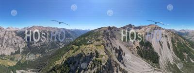 180 ° Panorama, Fort De L'olive On Its Rock Overlooking The Clarée Valley, Hautes-Alpes, France, Aerial Photo By Drone