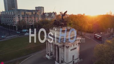 Wellington Arch, Establishing Aerial View Shot Of London Uk, United Kingdom - Video Drone Footage