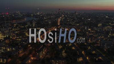 London Eye, Skyline At Night Evening, Establishing Aerial View Shot Of London Uk, United Kingdom - Video Drone Footage