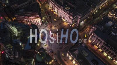 Piccadilly Circus At Night Evening, Aerial View Of London Uk, United Kingdom - Video Drone Footage