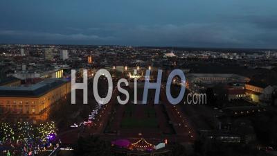 Garden Of The Esplanade Of Metz Illuminated - And Christmas Market - Metz - Video Drone Footage