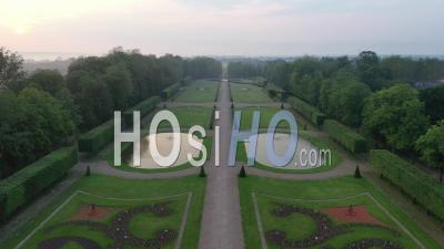 French Garden Of The Castle Of Luneville In The Morning Frog - Video Drone Footage