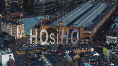 Kings Cross And St Pancras Int, Day, Establishing Aerial View Shot Of London Uk, United Kingdom - Video Drone Footage