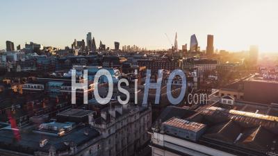 Jolly Sun Rise Over Skyline, Establishing Aerial View Shot Of London Uk, United Kingdom - Video Drone Footage