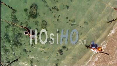 Fishermen On Pole In The Sea, Sri Lanka - Video Drone Footage