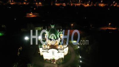 Night Top View Of The Alexander Nevsky Church. Nizhny Tagil. Russia - Video Drone Footage