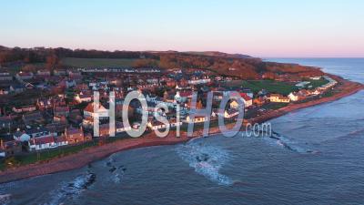 Aerial View Of Johnshaven Fishing Village In Aberdeenshire, Scotland - Video Drone Footage