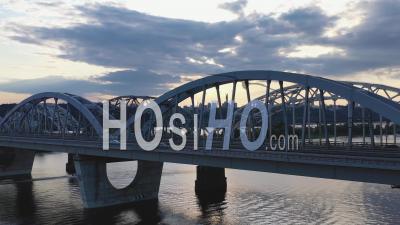 Truss Bridge At Sunset - Video Drone Footage