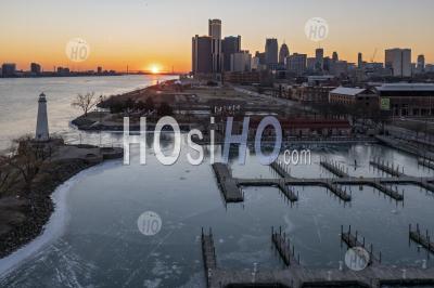 Detroit And The Detroit River - Aerial Photography