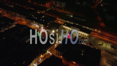 Montbeliard Town By Night - Video Drone Footage