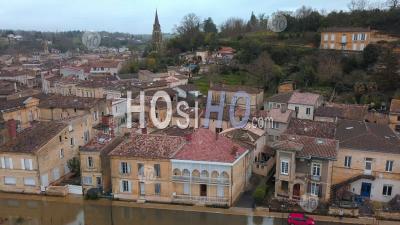 Flooding Of Langoiran Quays, Rise Of Waters From River Garonne - Photo Drone 