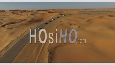 Cars On A Desert Road - Video Drone Footage