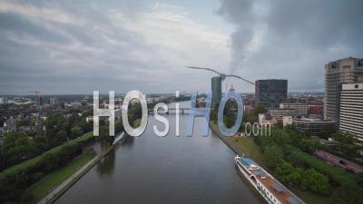 Fog, Mist And Clouds, Establishing Aerial View Shot Of Frankfurt Am Main De, Financial Capital Of Europe, Hesse, Germany - Video Drone Footage