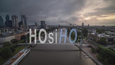 Fog, Mist And Clouds, Establishing Aerial View Shot Of Frankfurt Am Main De, Financial Capital Of Europe, Hesse, Germany - Video Drone Footage