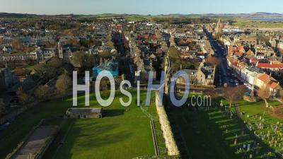 St Andrews Town Centre In Fife, Scotland - Video Drone Footage