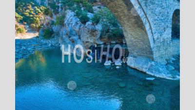Stone Bridge In Thermal Springs Od Benje At National Park Hotova-Dangel, Albania - Aerial Photography
