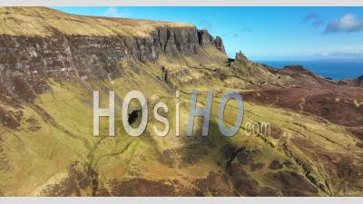 Aerial View Of The Quiraing Landscape At Trotternish Ridge On Isle Of Skye , Scotland , Uk - Video Drone Footage