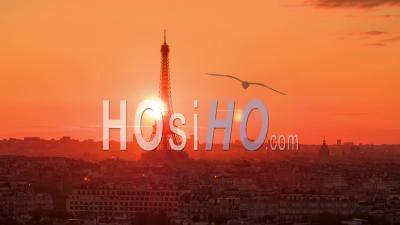 Eiffel Tower, Paris, At Sunrise - Video Drone Footage