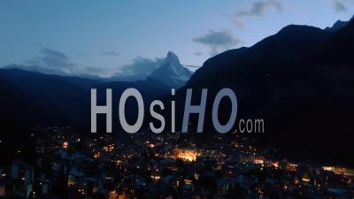 Matterhorn, Zermatt, Swiss Alps, Switzerland, At Dusk - Video Drone Footage