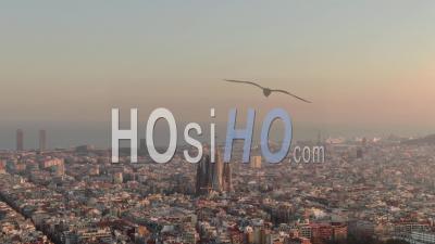 Barcelona, Spain, At Sunset - Video Drone Footage