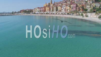 Old Town Of Menton, Basilica And Beach On The French Riviera