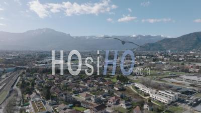 Grenoble City And Its Mountains, Isère, France - Video Drone Footage