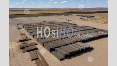 Unused Construction Materials For Border Fence - Aerial Photography