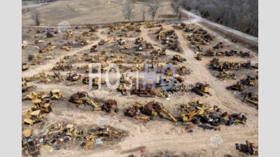 Scrap Yard For Caterpillar Construction Equipment - Aerial Photography
