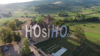 Castle Of Pierreclos And Its Vineyard In Burgundy, Saone-Et-Loire, France - Video Drone Footage