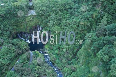Reunion Island, Langevin River On The Slopes Of The Piton De La Fournaise Volcano, Grand Galet Waterfall Or Langevin Waterfall - Aerial Photography