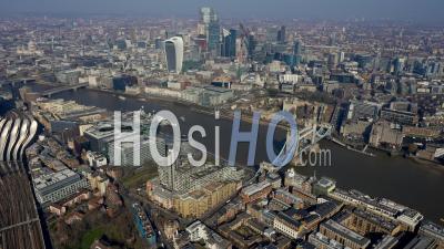 Tower Of London, River Thames And City Of London Filmed By Helicopter