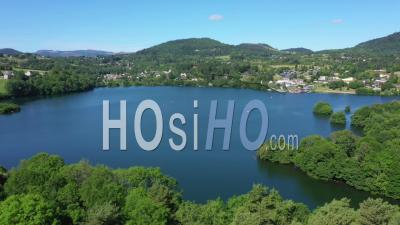 Aydat Lake In Summer, Volcans D'auvergne Regional Natural Park, France - Drone Point Of View