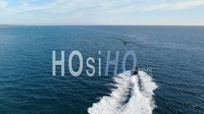  Bateau à Moteur Naviguant En Mer Méditerranée, Jetski, Filmé Depuis Un Drone