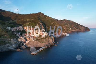 Village Of Manarola In The Province Of La Spezia, Cinque Terre National Park, Liguria, Italy - Aerial Photography