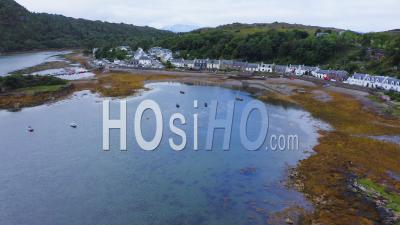 Aerial Drone View Of Small Town On Nc500 (north Coast 500), Beautiful Scottish Highlands Landscape In Scotland, Of Loch Carron, A Lake At Plockton