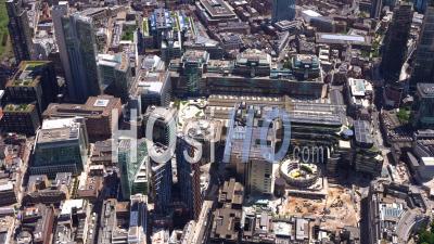 Liverpool Street Station To City Towers And River Thames Filmed By Helicopter