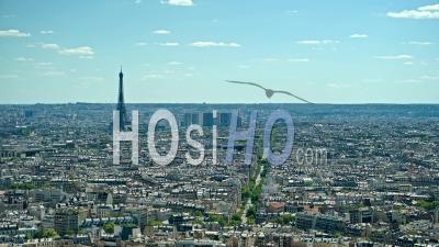 Eiffel Tower, Roofs Of Paris, Main Monuments And Traffic Seen From High Point, Timelapse, Ile De France, France - Video Drone Footage