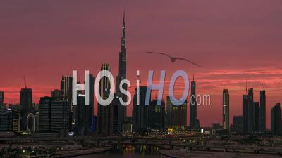 Downtown Dubai, Uae, At Dusk - Video Drone Footage