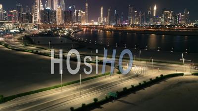 Downtown Dubai, Uae, At Night - Video Drone Footage