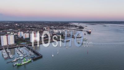Establishing Aerial View Shot Of Portsmouth Uk, Hampshire, England United Kingdom Day - Video Drone Footage