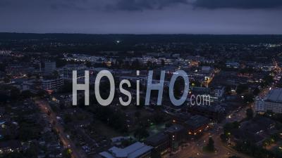 Establishing Aerial View Shot Of Crawley Uk, West Sussex, England United Kingdom At Night Evening - Video Drone Footage