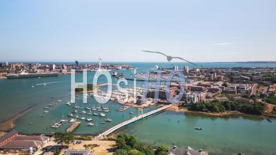 Establishing Aerial View Shot Of Portsmouth Uk, Hampshire, England United Kingdom Wonderful Sunny Day - Video Drone Footage